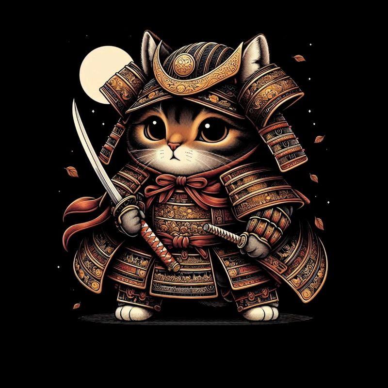 Japanese Samurai Cat Warrior Retro Ninja