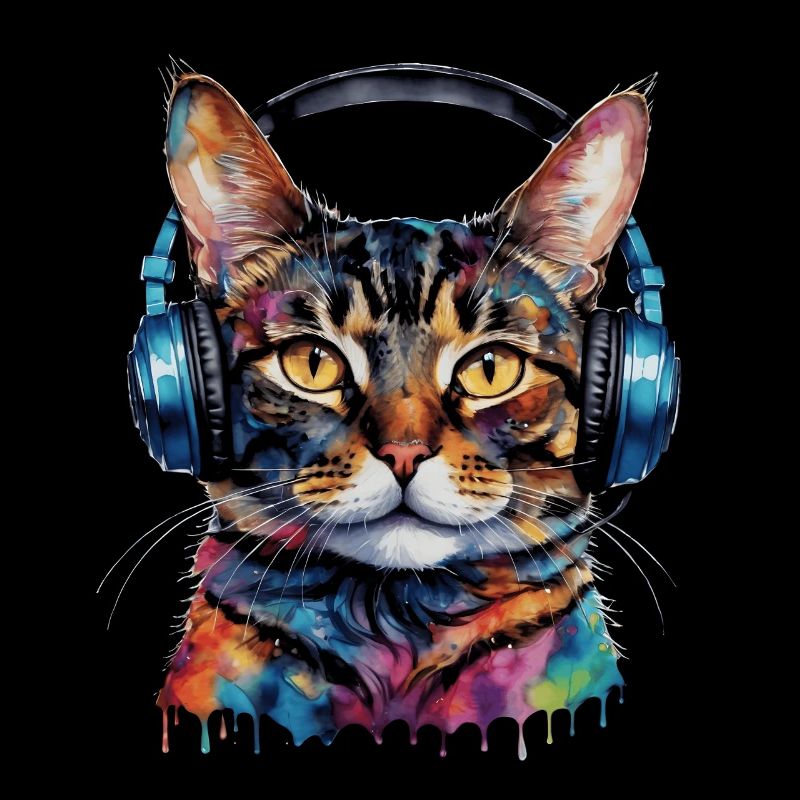 Katze Kopfhörer Bunt Lustig Tier Design Print
