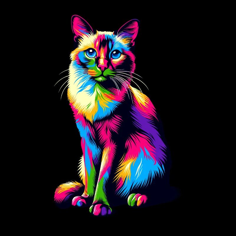 Chat Balinais Pop Art Coloré À Poil Long