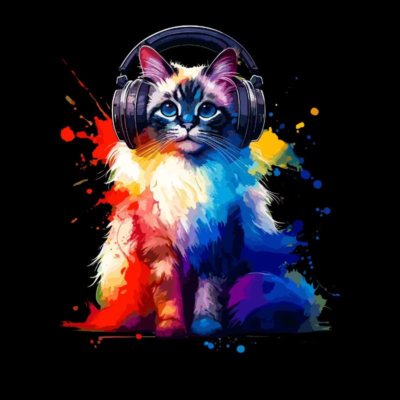 Splash Art Kopfhörer Balinesische Katze Langhaar