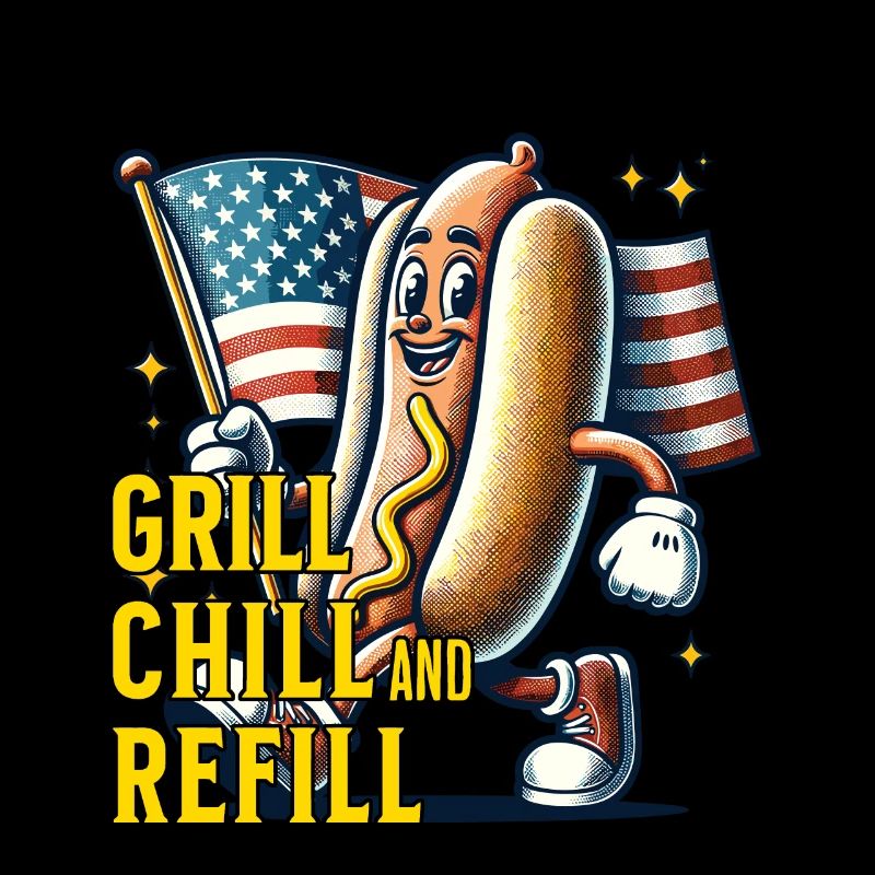 Grill Chill Refill Drôle de Bbq Jeu de Mots Rétro