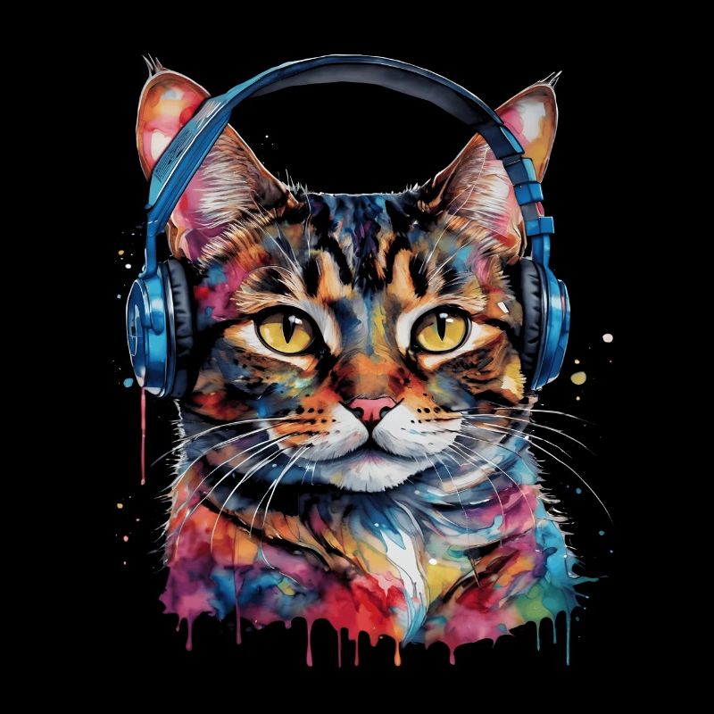 Katze Kopfhörer Bunt Lustig Tier Design Print