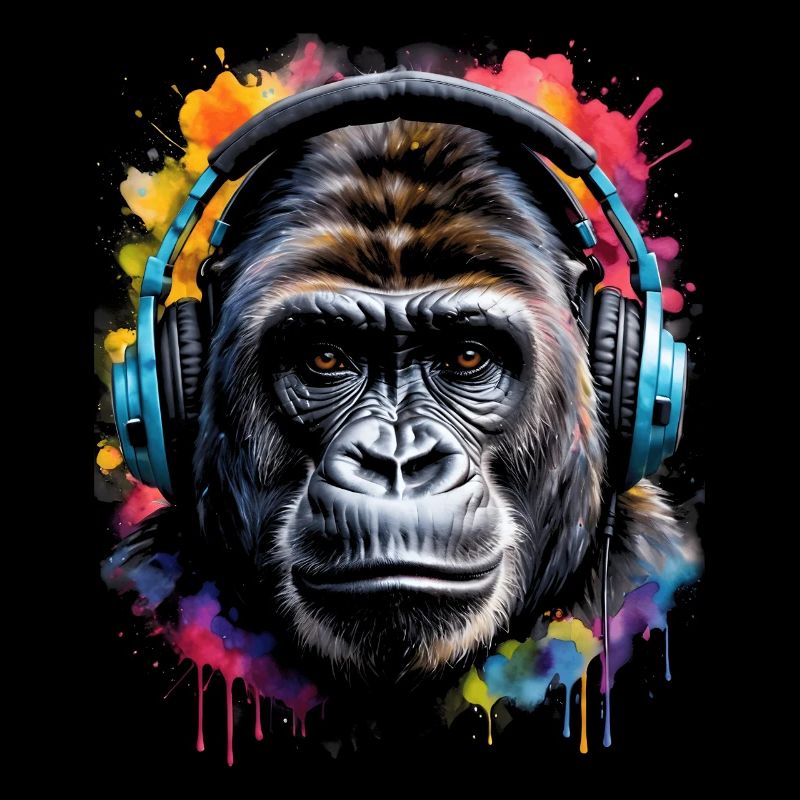 Gorilla Kopfhörer Affe Bunt Tier Design Print