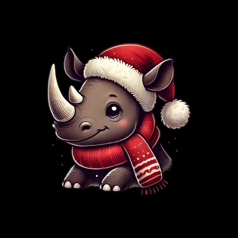 Rhinocéros mignon avec chapeau de Noël et