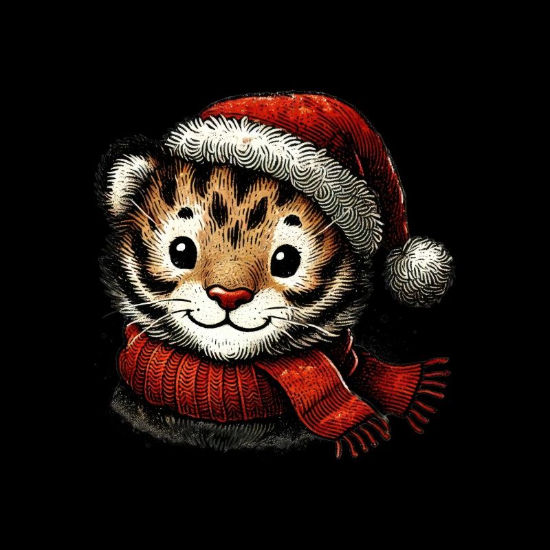 Mignon tigre de Noël avec chapeau