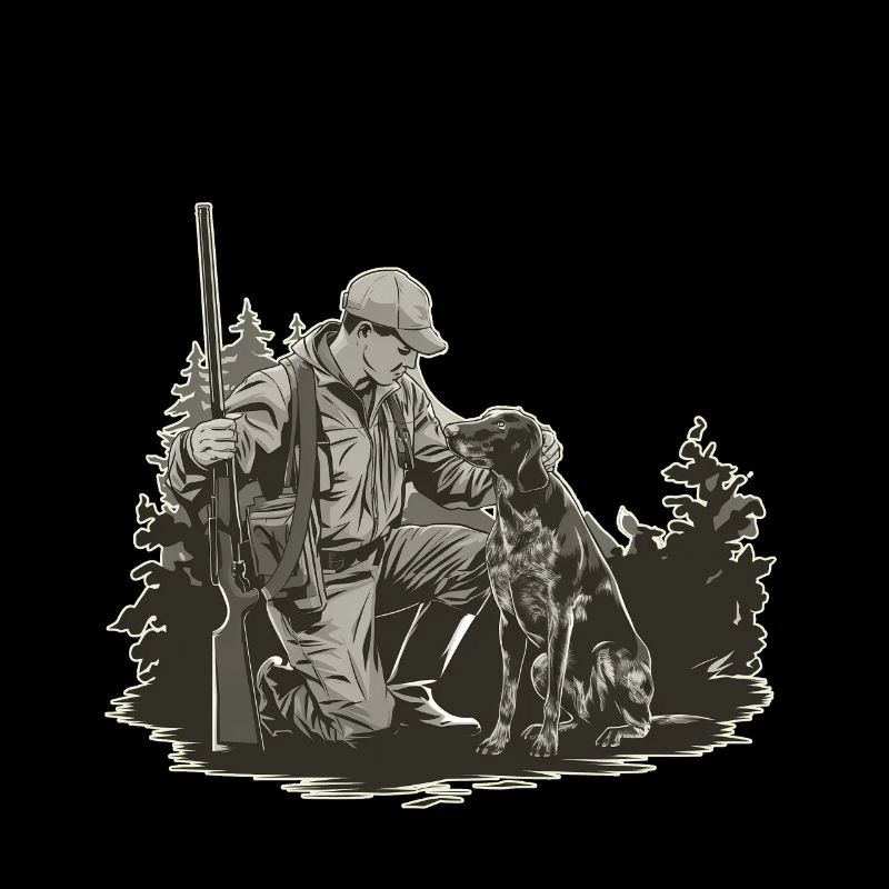 Chasseur avec chien dans la forêt proche de la nature