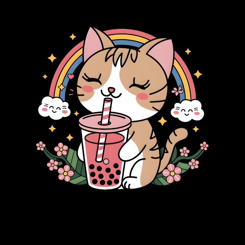 Cute Bubble Tea Rainbow Cat