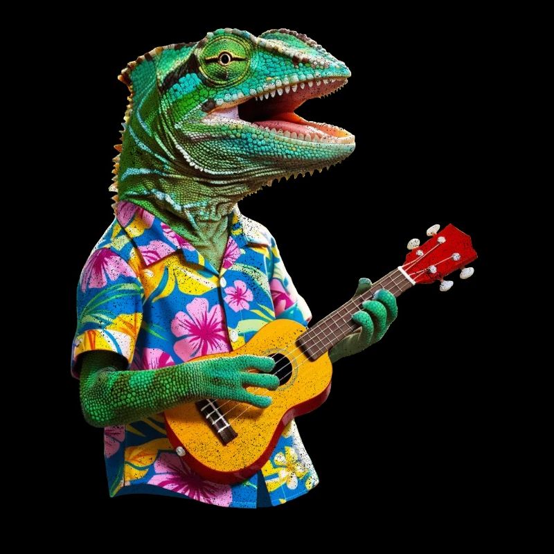 Chamäleon spielt Ukulele