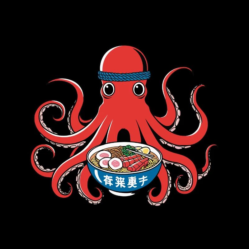 Octopus Ramen Noodles Japan Retro Style