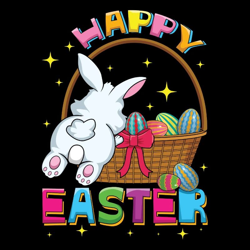 Happy Easter Colorful Eggs Basket Bunny