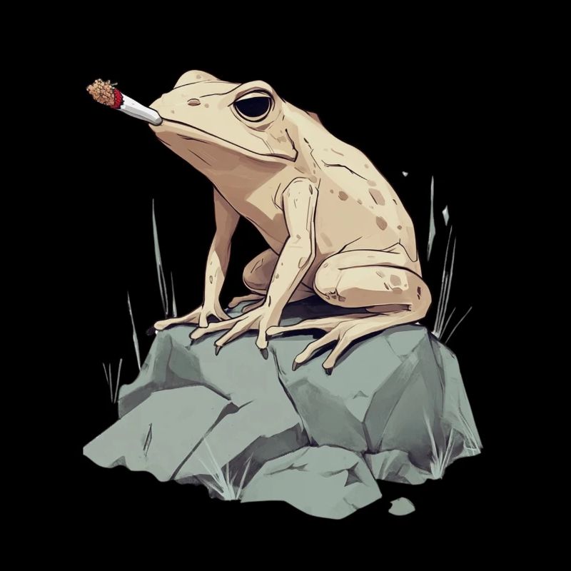 Frog with cigarette on stone - Weed Frog