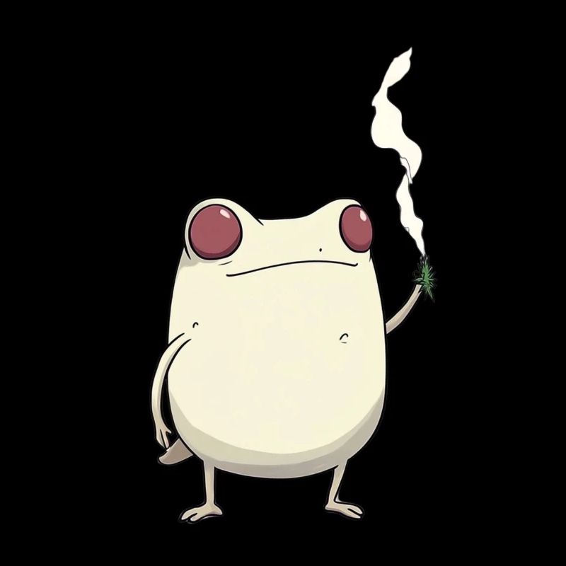 Frosch mit rotem Auge und Cannabisblüte
