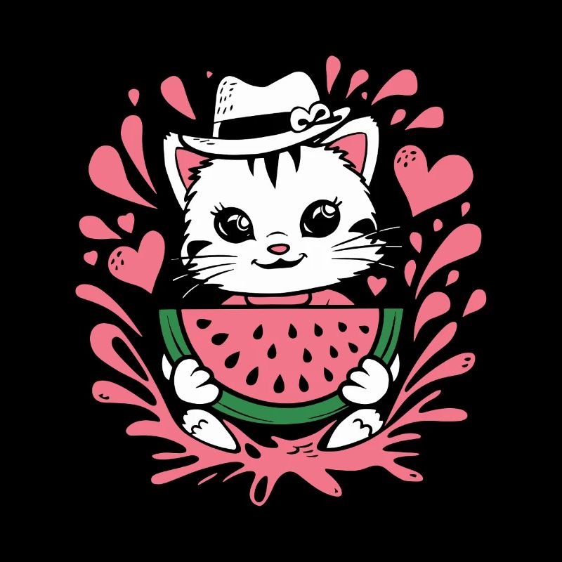 Chaton mignon avec des éclaboussures de pastèque et de cœur