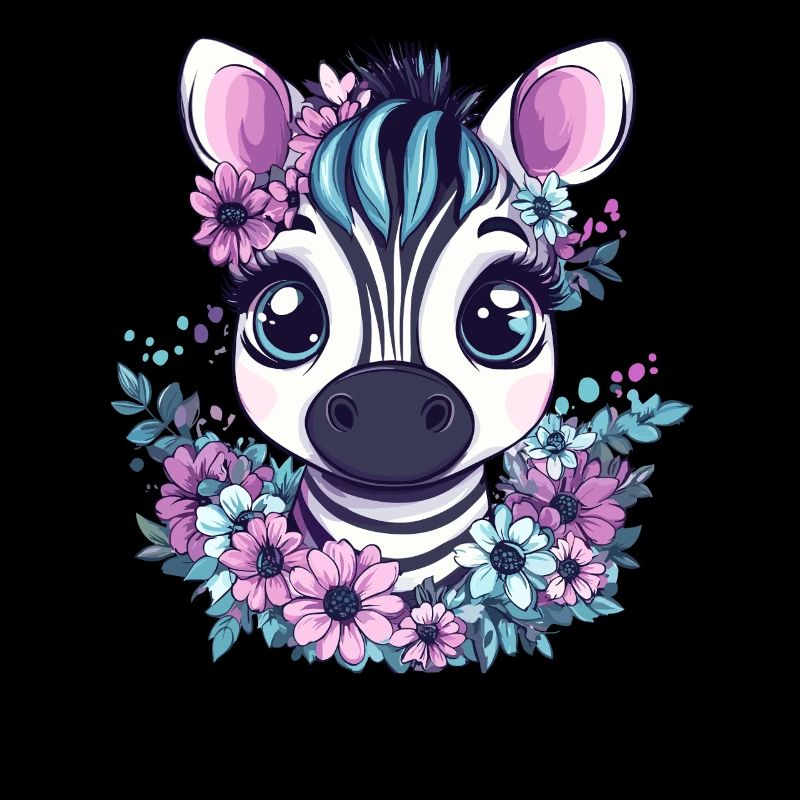Zebra face with flowers