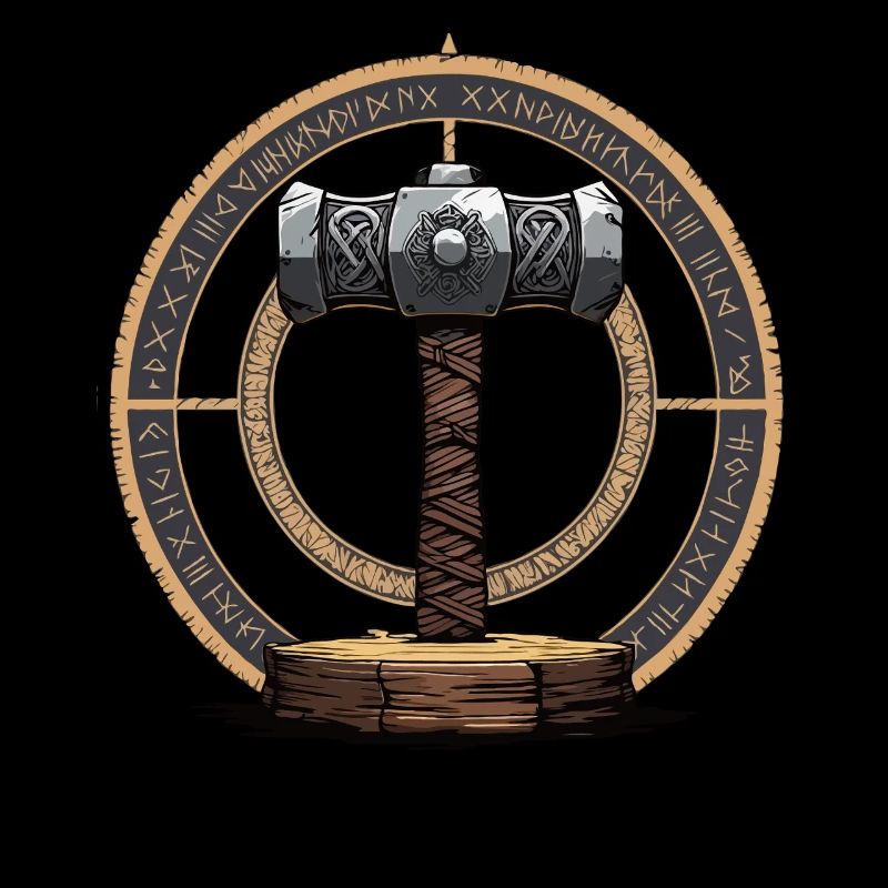 Viking Hammer Warrior Valhalla Runic Circle Thor
