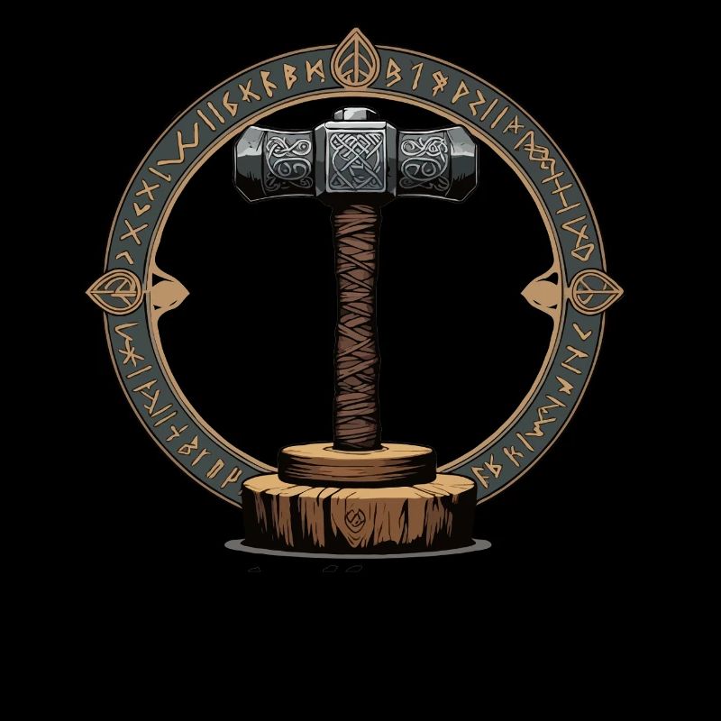 Viking Hammer Warrior Valhalla Runic Circle Thor