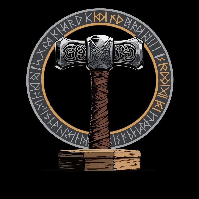 Viking Hammer Warrior Valhalla Runic Circle Thor