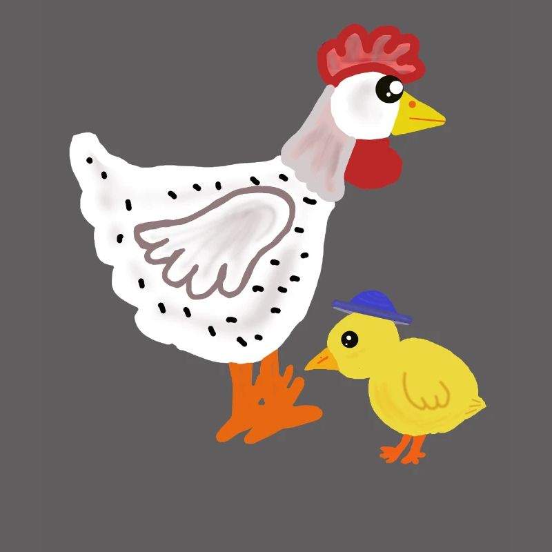 Colored chicken with chicks Easter children