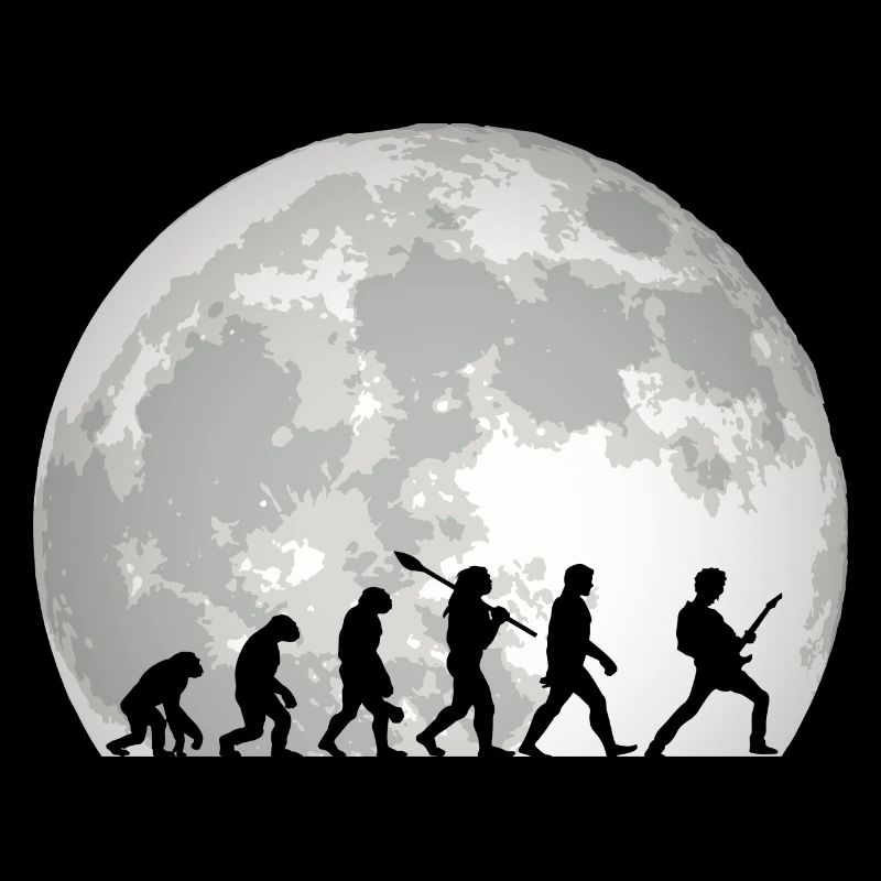 Human Evolution Guitar Band Moon Vintage Guitariste