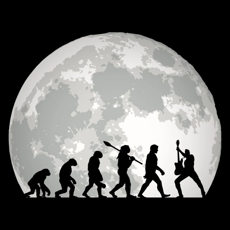 Human Evolution Guitar Band Moon Vintage Guitariste