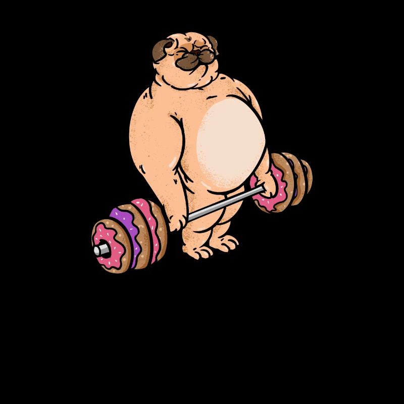 Donut-Kreuzheben-Mops - lustiger Eignungs-Bodybuilder-Hund