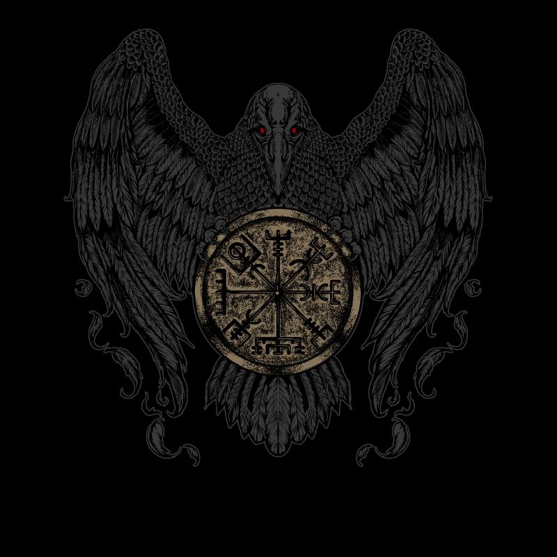 Krähe mit Futhark und Vegvisir
