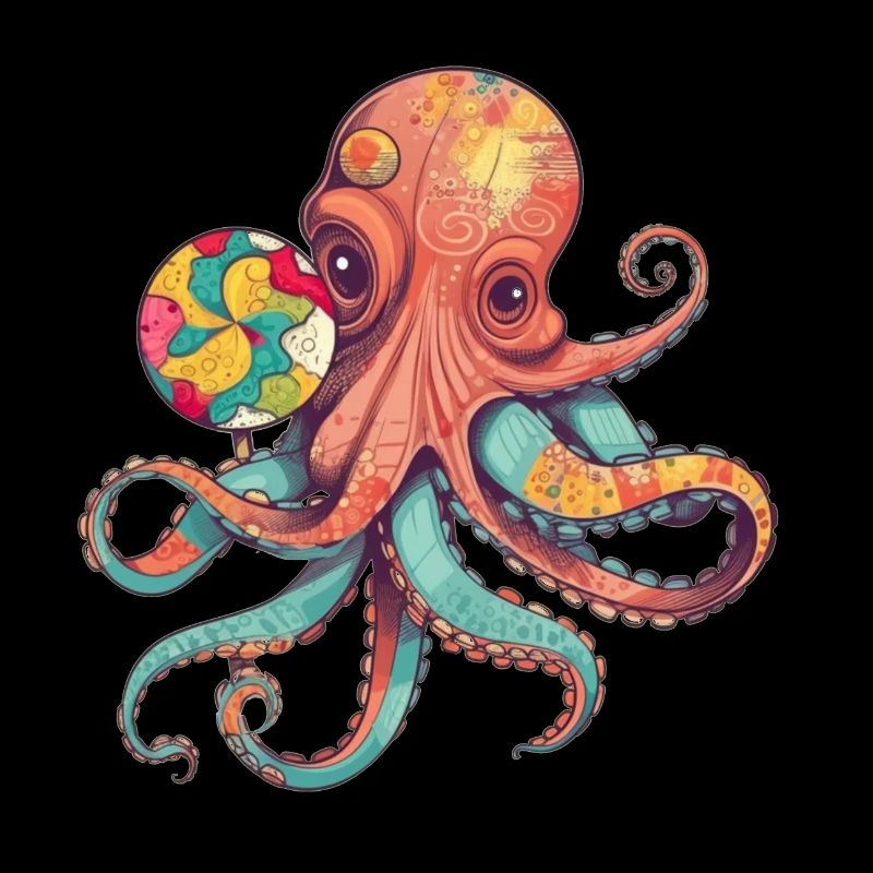 Funny Comic Octopus with Lollipop