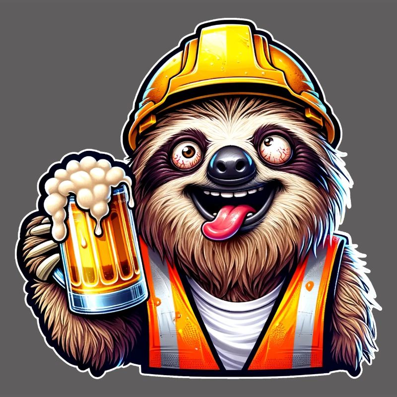Sloth Construction Worker With Beer Drunk Funny