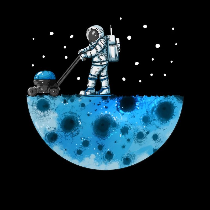 Astronaut mows moon universe solar system stars
