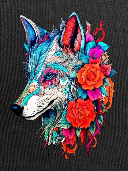 Wolf mit Blumen Mädchen