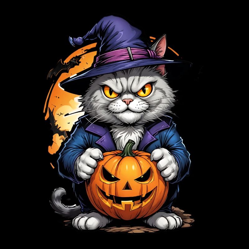 Halloween Cat with Pumpkin