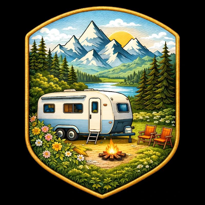 Camping Patch mit Wohnwagen  