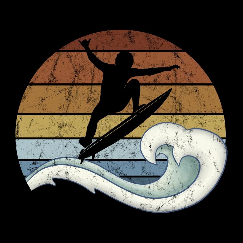 Retro Sunset Surfer Kick Out Waves Surf