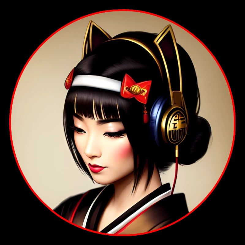 Moderne Geisha mit Kopfhörer