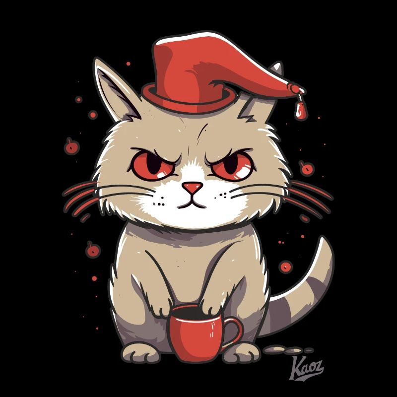 Chat de café avec chapeau : Le chat du matin