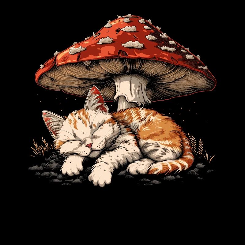 Cottagecore Esthétique Dormir Chat Tigré Champignon