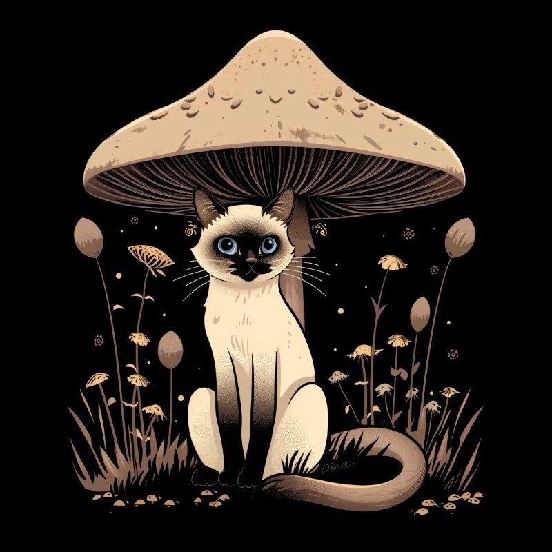 Cottagecore Aesthetic Siamese Cat Mushroom Wit