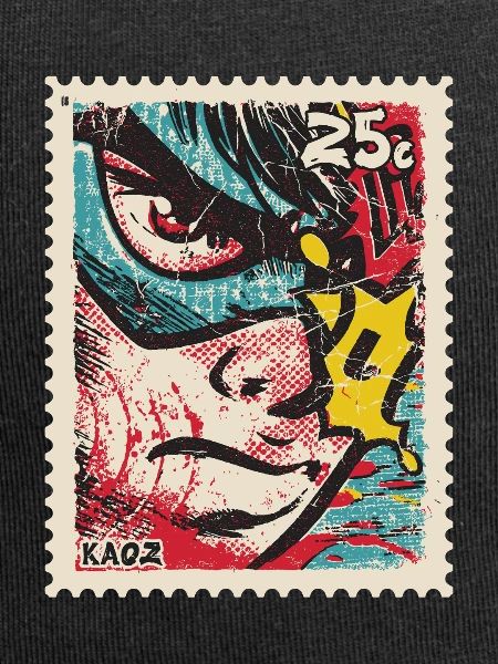 Comic-Held als Retro-Briefmarke