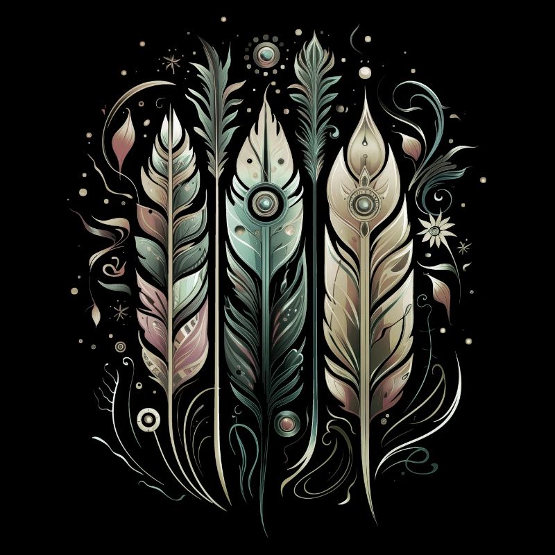 Colorful Feathers, Boho, Ethnic, Style, Indian, Pattern