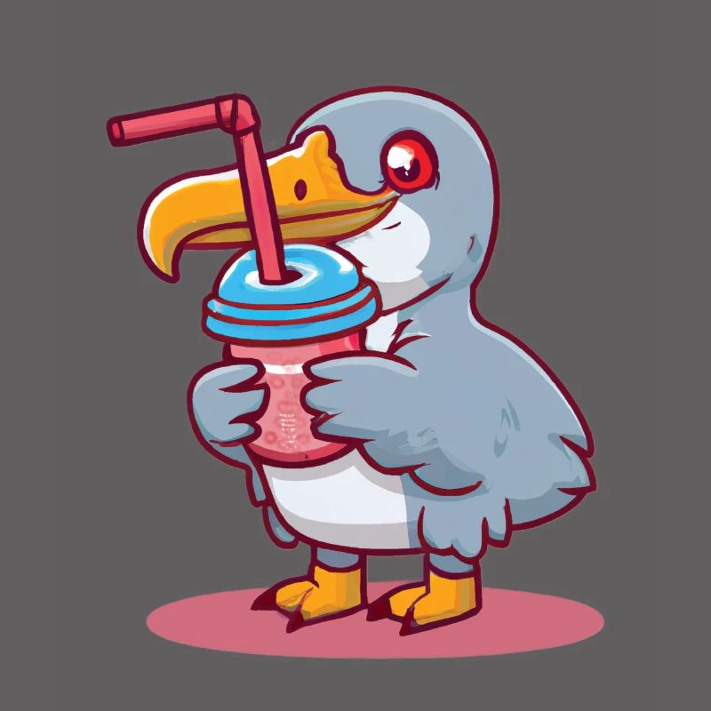 Shoebill stork drinks bubble tea