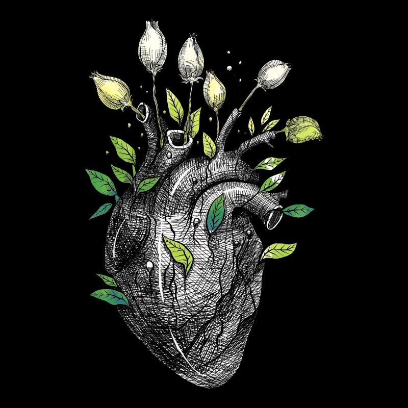 Cœur anatomique et fleurs