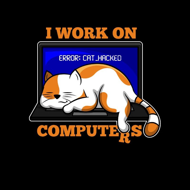 Katze und Computer, die Programmierergeschenk zerhacken
