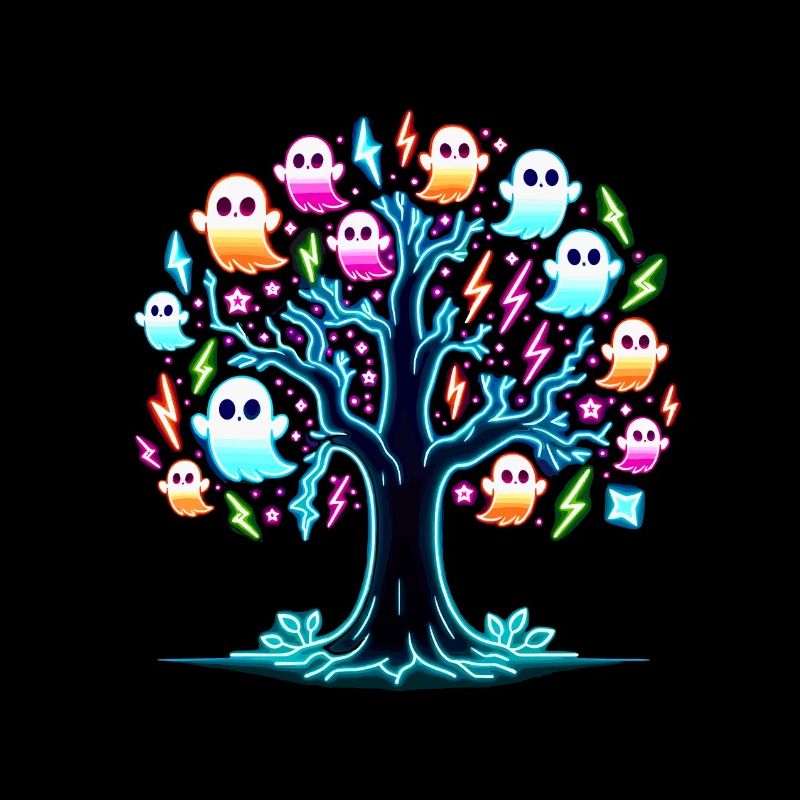 Neon Glow Ghost Tree T-Shirt