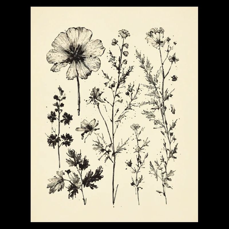 Dessin à l’encre de fleurs