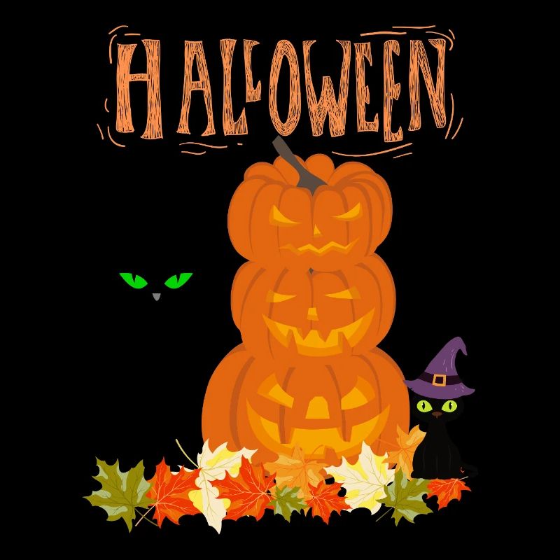 Halloween Stack Pumpkins Cat
