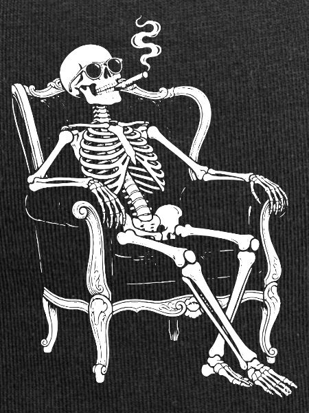 Skeleton on Sofa Smoke Chill