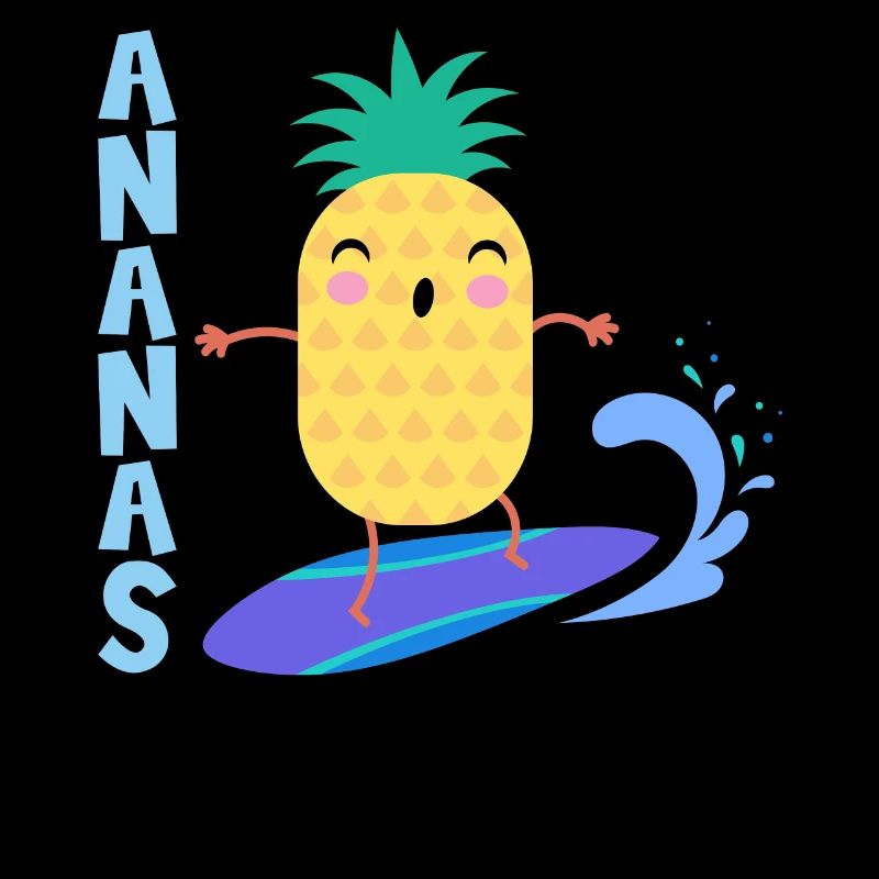 pineapple riding waves on a surfboard,