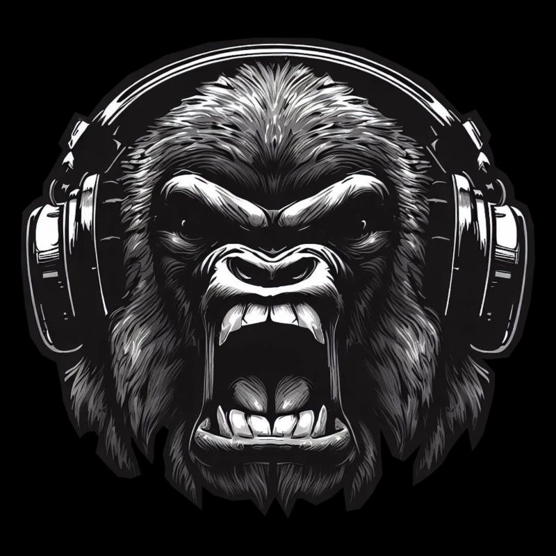 Gorilla DJ mit Kopfhörern
