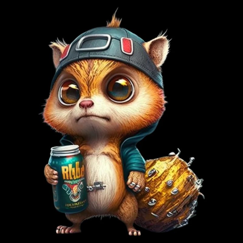 Cooles und süßes Rock Eichhörnchen mit Bier