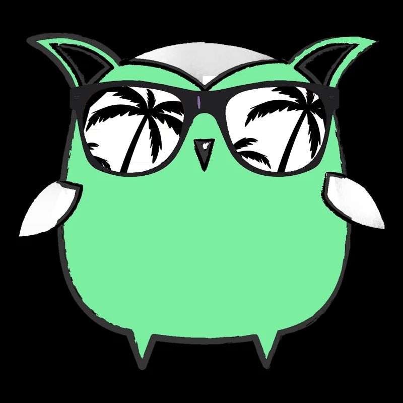 Owl, comic, nerd, mint, holiday, palm trees, sunglasses